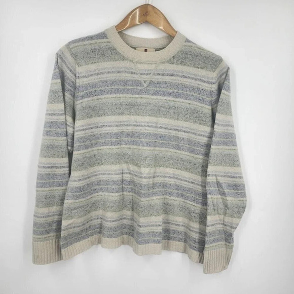 Woolrich Women's Striped‎ Crew Neck 100% Lambs Wool Long Sleeve Sweater Size L - Picture 1 of 11